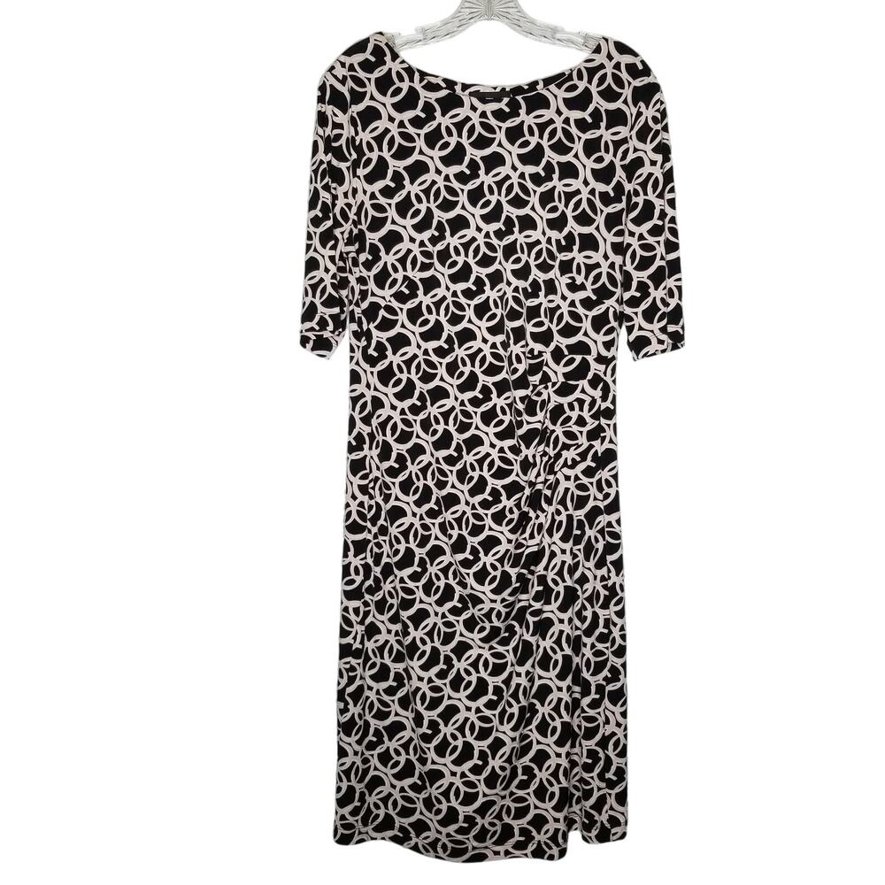 Connected Apparel Geometric Circles Print Dress 3/4 Sleeves, Size 14